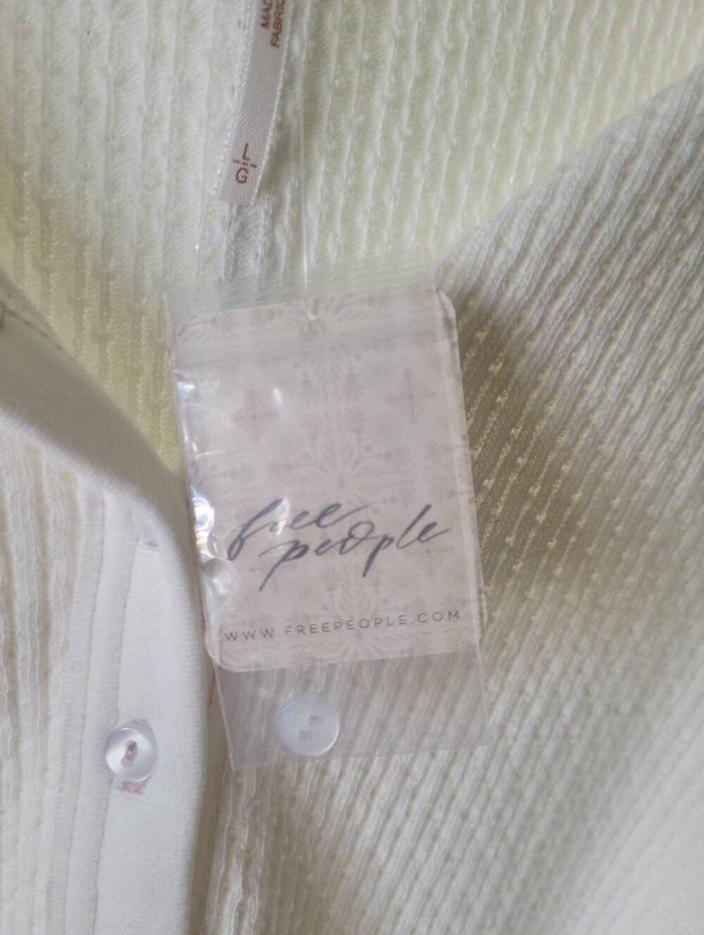 Free People Cream Waffle-Knit Henley Long-Sleeve Top - Picture 6 of 11